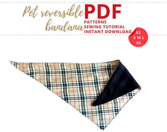 Dog bandana Sew Tutorial and Patterns/ Dog accessories / Pet gift / Reversible Bandana DIY / XS, S, M, L, XL / 5 sizes Bandana Patterns