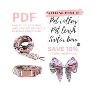 Dog collar pattern, dog leash sewing pattern and sailor bow DIY / Sewing patterns for dogs / How to make pet collars, leash and bowtie
