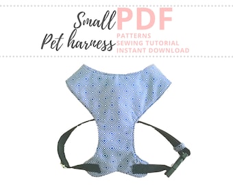 Dog harness PDF sewing pattern - Small size / Adjustable fabric harness Tutorial and Pattern for puppy / Sewing for small dogs