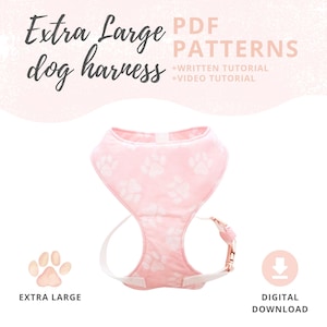 Dog harness pattern | PDF sewing pattern - Extra Large size | XL Adjustable chest harness DIY Tutorial and Pattern | Instant Download