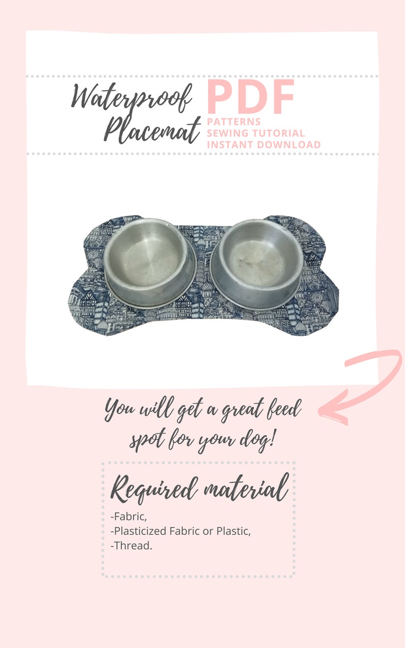 Dog Placemat Tutorial and PATTERNS/ Dog food accessories / Water resistant Bone Bowl mat DIY / Feeding mat for pet PDF / Instant download image 4