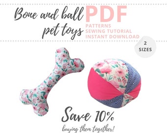 Ball pattern for pet and bone toy sewing pattern / Stuffed toys for dogs / Toy with whistle / Dog toys sewing patterns / Instant download