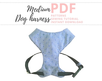 Dog harness sewing pattern Medium size / Adjustable chest harness DIY Tutorial and M Pattern / Sewing for pets PDF Instant Download