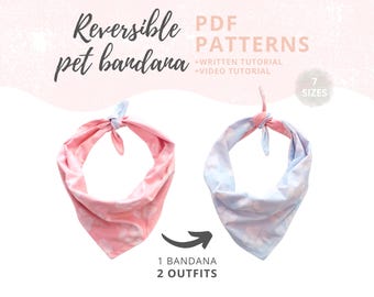 Patroon voor een hondenbandana in alle 7 maten | Patroon voor een hondensjaal + videotutorial | Sjabloon voor een omkeerbare bandana | DIY-huisdieraccessoires voor hondenmoeders