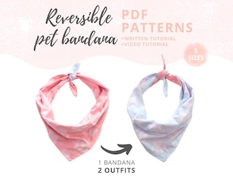 Dog bandana Sew Tutorial and Patterns | Dog accessories | Pet gift | Reversible Bandana DIY | XS, S, M, L, XL | 5 sizes Dog Bandana Pattern