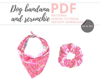 Dog bandana with matching Scrunchie / Dog bandana sewing pattern / Printable template / Easy make your own project / PDF sewing pattern