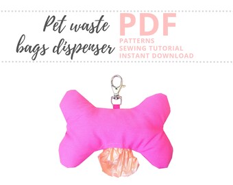 Dog waste bag dispenser Sew Tutorial and Pattern/ Pet poop bag dispenser / Bag holder for leash Patterns /Bone Shape Dog Walk Supply DIY