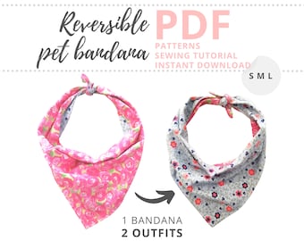 Dog bandana PATTERN PDF / Dog and cat accessories / Pet gift / Reversible Bandana DIY / Small, Medium and Large / Bandana Patterns