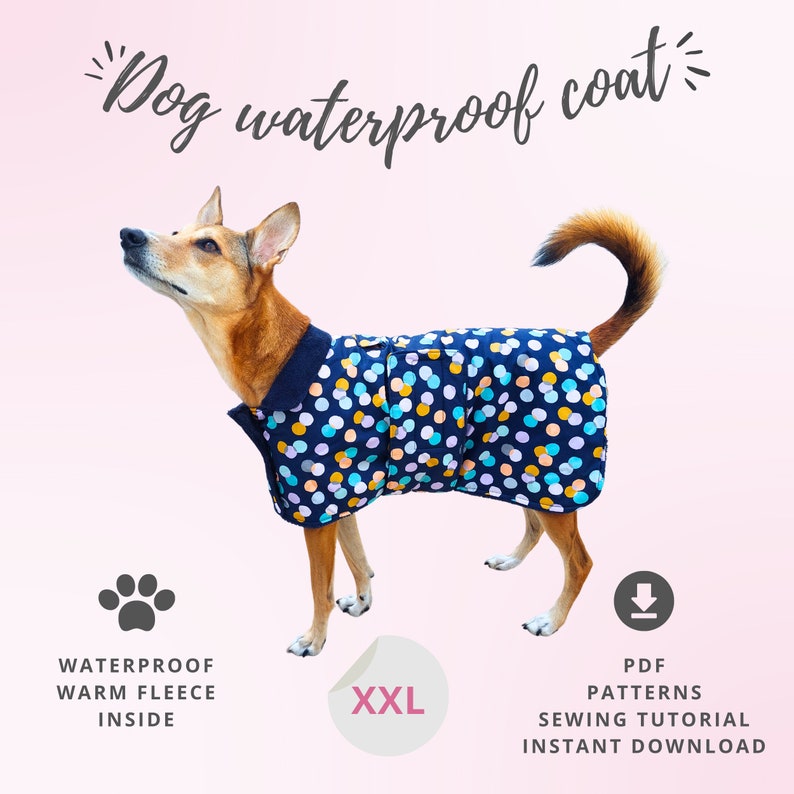 XXL Dog jacket pattern, Giant Dog coat sewing pattern, Dog raincoat with fleece pattern, Waterproof dog coat PDF pattern, Dog clothes PDF image 1