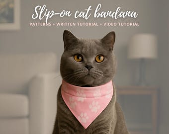 Cat bandana pattern with video tutorial | Over the collar cat bib sewing pattern | Scarf pattern for cat mom | Pet accessories DIY