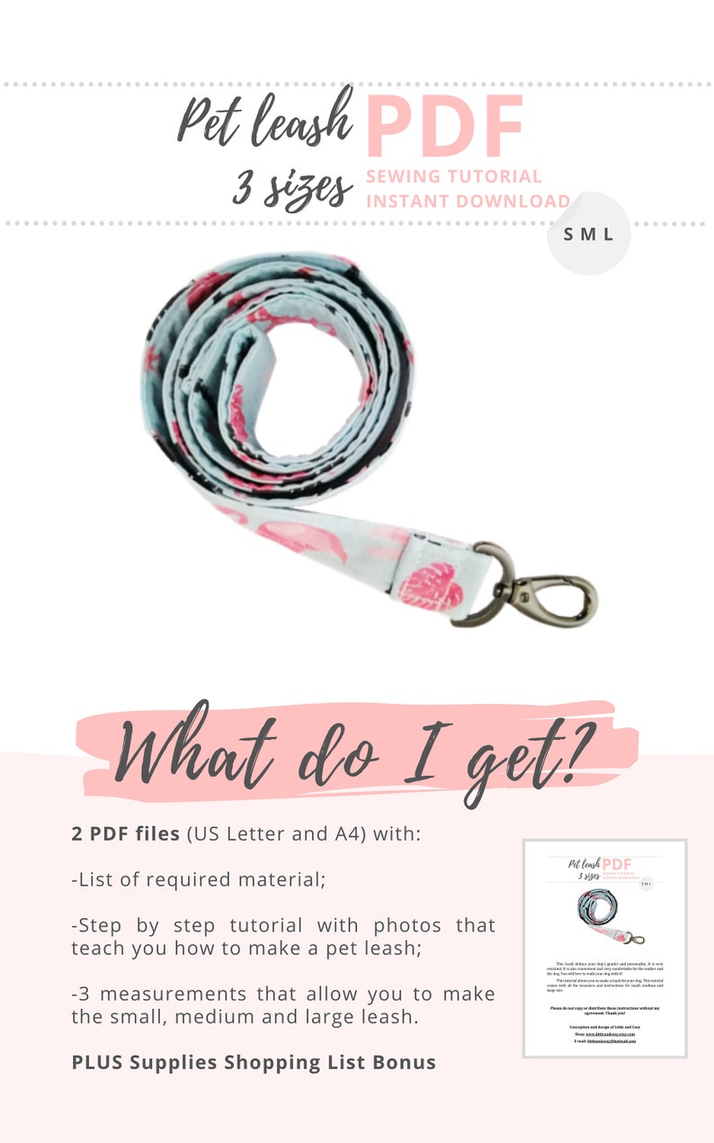 Standard Set of PDF Sewing Tutorials and Patterns for dog accessories: pet collar, pet leash and necktie / PDF Instant Download image 2