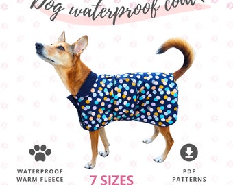 7 SIZES Dog jacket pattern, Dog coat sewing pattern, Dog raincoat with fleece pattern, Waterproof dog coat PDF pattern, Dog clothes pattern