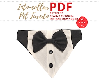 Dog Tuxedo PDF Pattern, DIY Dog Wedding Outfit, Dog Tux Sewing Tutorial, DIY Pet Accessory, Elegant Pet Outfit Design, Dog Tux Bandana