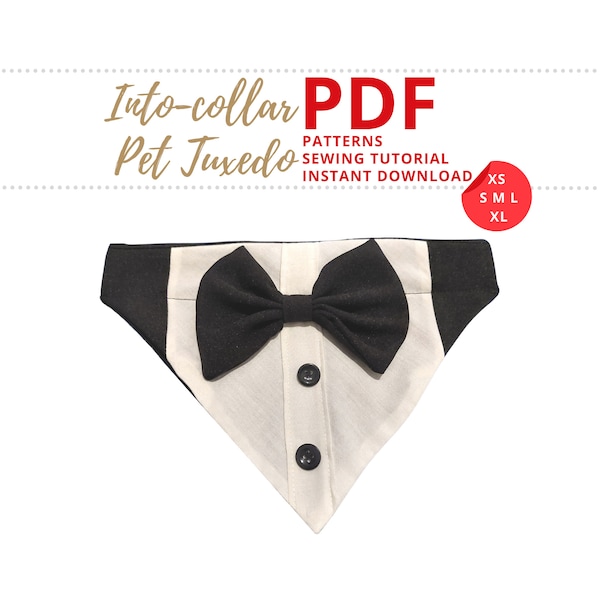 Dog tuxedo pattern / Dog wedding outfit / Dog tux / Dog wedding tuxedo / Dog smoking bandana / Tuxedo pattern / Black tuxedo