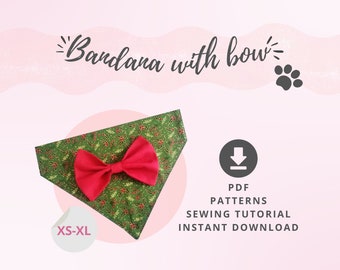 Into collar bandana with bow PDF Tutorial and Patterns / Christmas Dog bandana sewing pattern / Slip onto bandana / Christmas Dog Neckwear