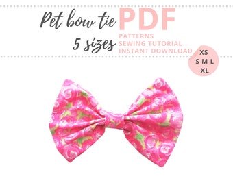 Pet Bow Tie Tutorial and 5 PDF Patterns / Extra-Small, Small and Medium, Large, Extra-Large/ Dog Collar Accessories / 5 sizes Sewing Pattern