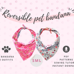 140 Dog bandana PATTERN PDF / Dog and cat accessories / Pet gift / Reversible Bandana DIY / Small, Medium and Large / Bandana Patterns image 1