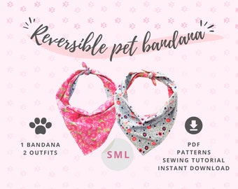 140 Dog bandana PATTERN PDF / Dog and cat accessories / Pet gift / Reversible Bandana DIY / Small, Medium and Large / Bandana Patterns