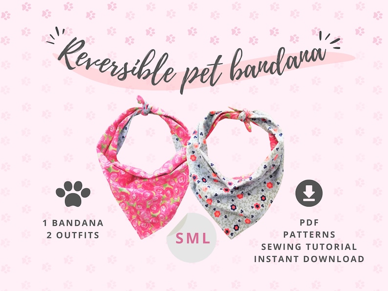 140 Dog bandana PATTERN PDF / Dog and cat accessories / Pet gift / Reversible Bandana DIY / Small, Medium and Large / Bandana Patterns image 1