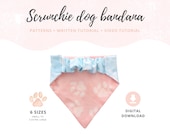 Scrunchie Dog Bandana Sewing Pattern + Video Tutorial, Dog bandana template, Pet bandana collar PDF Pattern, DIY dog accessories