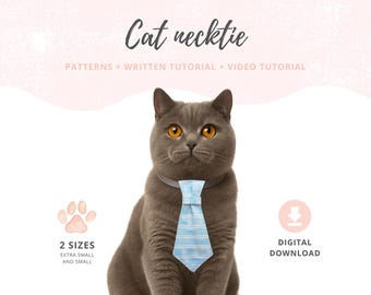 Cat Necktie pattern | Pet Neck tie sewing pattern | DIY for cats and kittens with video tutorial | Cat mom easy step by step tutorial