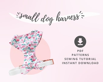 Dog harness PDF sewing pattern - Small size / Adjustable fabric harness Tutorial and Pattern for puppy / Sewing for small dogs