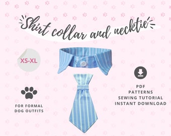 Patrón de cuello de camisa para perro y patrón de costura de corbata para perro/ Cómo hacer accesorios para mascotas / Traje de boda para perros DIY / Costura para perros / XS a XL