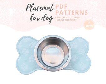 Patrones de costura y videotutorial de tapetes para comida para perros | Tapete para comida para mascotas: impermeable y absorbente | Tutorial de costura de manteles individuales para perros (PDF)