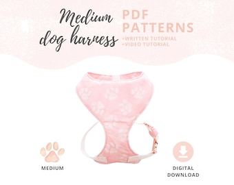 Dog harness sewing pattern Medium size | Adjustable chest harness DIY Tutorial and M Pattern | Sewing for pets PDF Instant Download