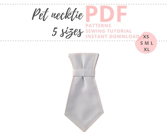 Pet Necktie Tutorial and Patterns / Dog Neck Tie for Wedding / XS, S, M, L, XL / Pet Accessories for ceremony / 5 sizes Sewing Pattern PDF