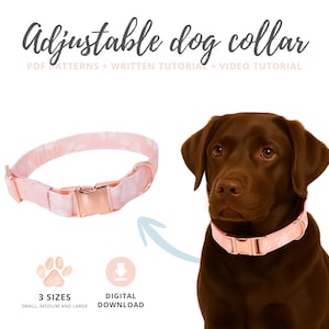 Adjustable dog collar Tutorial and Patterns | Pet collar DIY | Cat collar patterns | Sewing tutorial | Small, Medium and Large | PDF