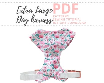 Patrón de arnés para perros / Patrón de costura en PDF - Tamaño extra grande / XL Arnés de pecho ajustable Tutorial y patrón DIY / Descarga instantánea