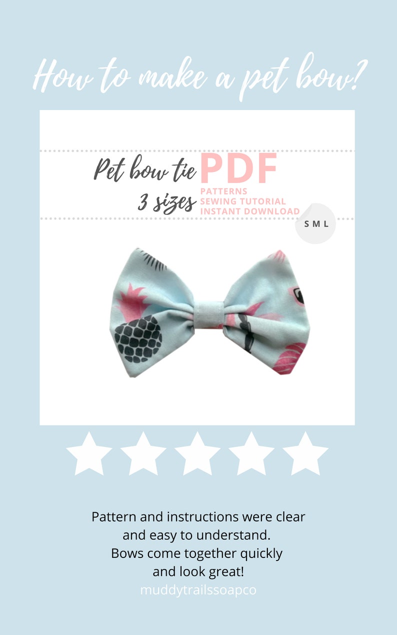 Pet Bow Tie Tutorial and Patterns / Small, Medium, Large / Cat and Dog collar Accessories / Instant Download Sewing Pattern PDF image 9