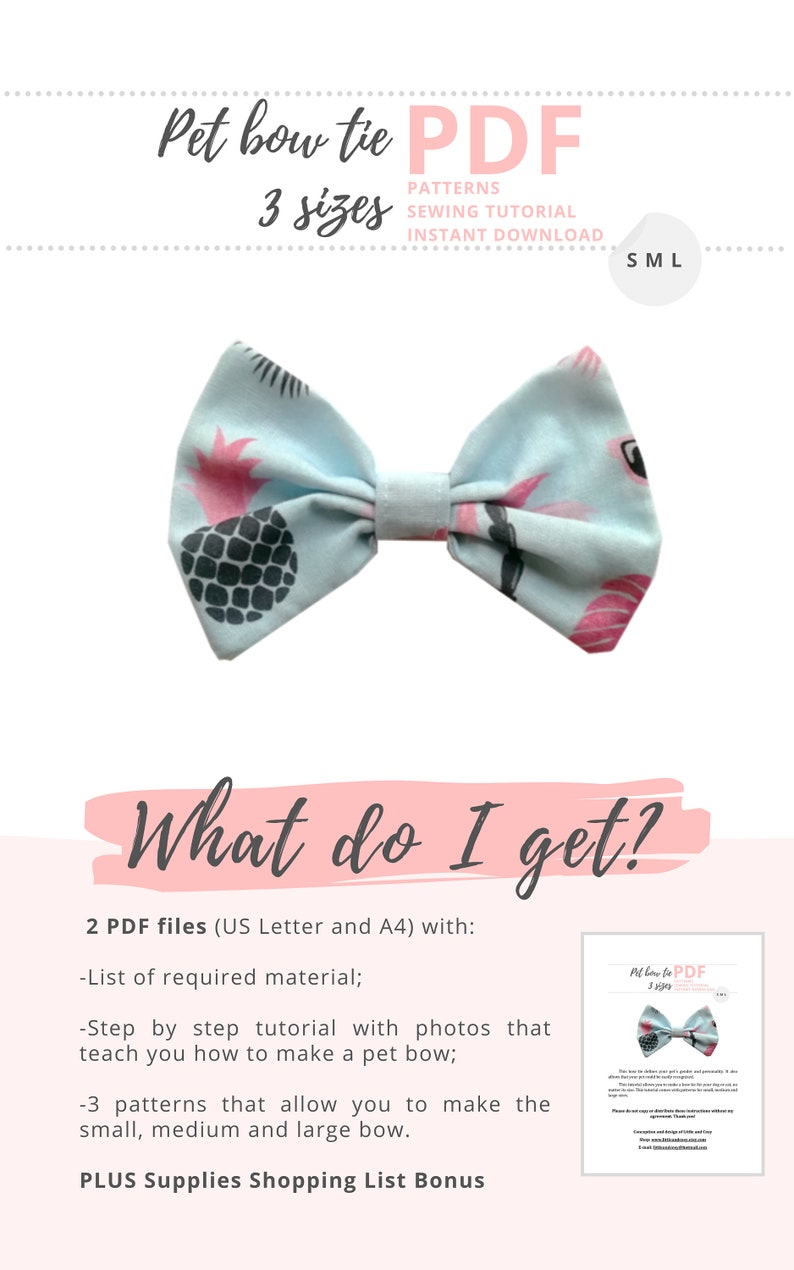 Pet Bow Tie Tutorial and Patterns / Small, Medium, Large / Cat and Dog collar Accessories / Instant Download Sewing Pattern PDF image 2