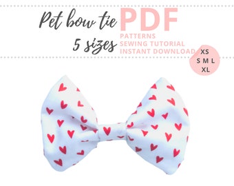 Bow Tie Tutorial and 5 PDF Patterns / Valentines bow tie for pet / Extra-Small, Small and Medium, Large, Extra-Large/ Dog Collar Accessories