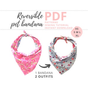 Tutorial de costura de pañuelo para perros y patrones/ Accesorios para perros / Regalo para mascotas / Bandana reversible DIY / XS, S, M, L, XL / 5 tallas Patrón de pañuelo para perros imagen 1