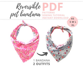 Dog bandana Sew Tutorial and Patterns/ Dog accessories / Pet gift / Reversible Bandana DIY / XS, S, M, L, XL / 5 sizes Dog Bandana Pattern