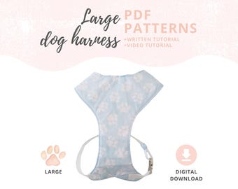 Modello per pettorina per cani di taglia grande | Cartamodello per pettorina per animali domestici con video tutorial | Progetti di abbigliamento per cani adatti ai principianti