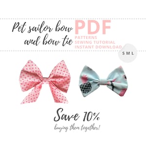 Dog bowtie pattern and sailor bow pattern / 2 Bow collar accessories for pets / Sewing for dogs and cats Instant Download PDF