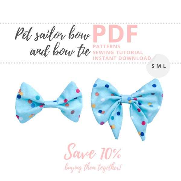 Dog bowtie pattern and sailor bow pattern / 2 Bow collar accessories for pets / Sewing for dogs and cats Instant Download PDF