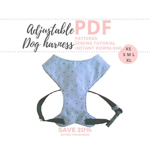 Dog harness sewing patterns XS to XL / Adjustable pet harness DIY Tutorial and 5 Patterns / Vest Harness pattern and sewing instructions