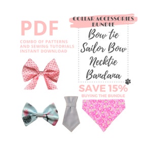 Dog bow, sailor bow, necktie and dog bandana pattern / Into collar Dog accessories sewing patterns/ Sewing patterns for dogs / Dog mom DIY