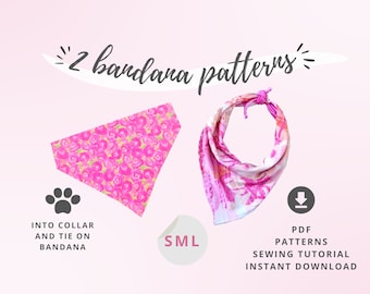 140 2 Dog bandana patterns / Slipover bandana and Tie on bandana Tutorials / Pet bandana pattern / Beginner dog bandana pattern