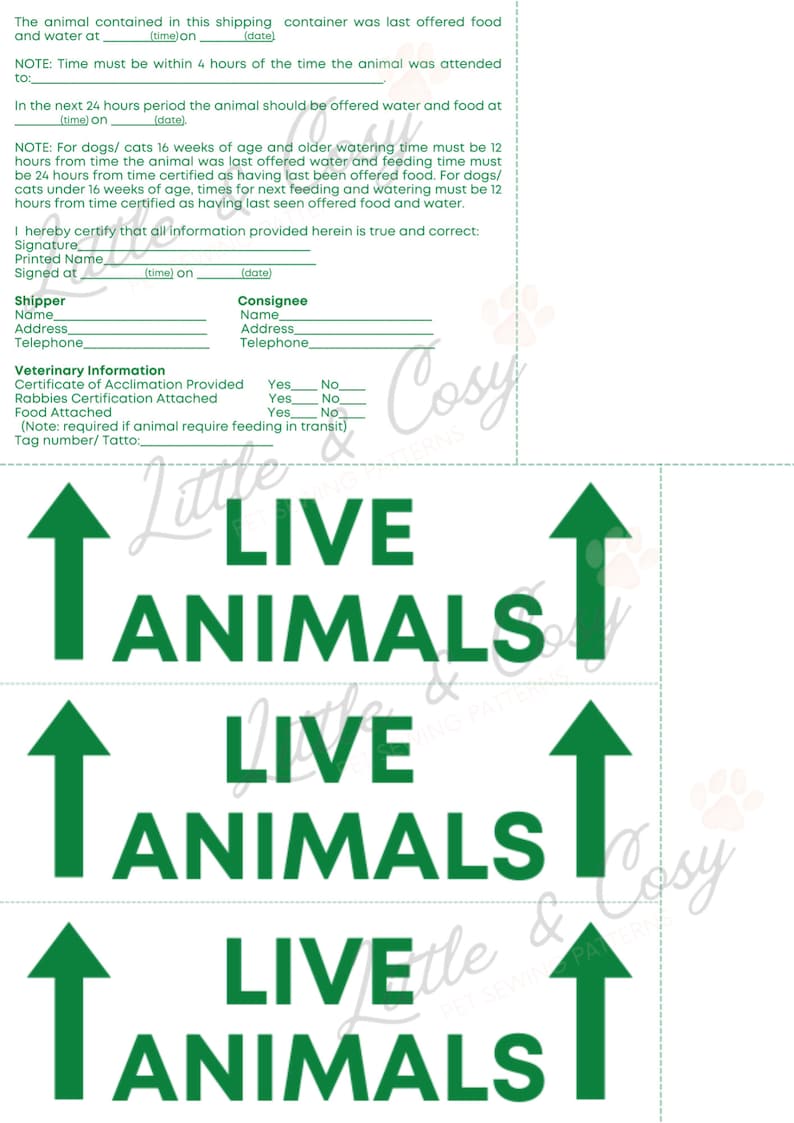 IATA pet stickers / IATA required pet stickers / Airline cargo crate / Live Animal Shipping Label image 5