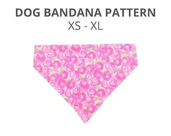 Into collar bandana PDF Tutorial and Patterns / Dog bandana sewing 5 sizes bundle / Puppy slip onto bandana / Over the collar scarf