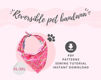 Dog bandana Tutorial and PATTERNS/ Big dog accessories DIY / Reversible Bandana for huge dogs / XL, 2XL and 3XL Patterns Instant Download