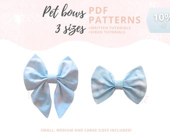 Dog bow tie pattern and sailor bow pattern | 2 Bow collar accessories for pets | Sewing for dogs and cats Instant Download PDF
