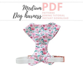 Dog harness sewing pattern Medium size / Adjustable chest harness DIY Tutorial and M Pattern / Sewing for pets PDF Instant Download