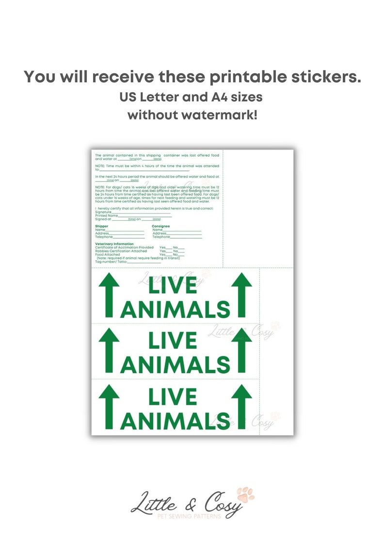 IATA pet stickers / IATA required pet stickers / Airline cargo crate / Live Animal Shipping Label image 1