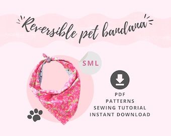 Dog bandana PATTERN PDF / Dog and cat accessories / Pet gift / Reversible Bandana DIY / Small, Medium and Large / Bandana Patterns